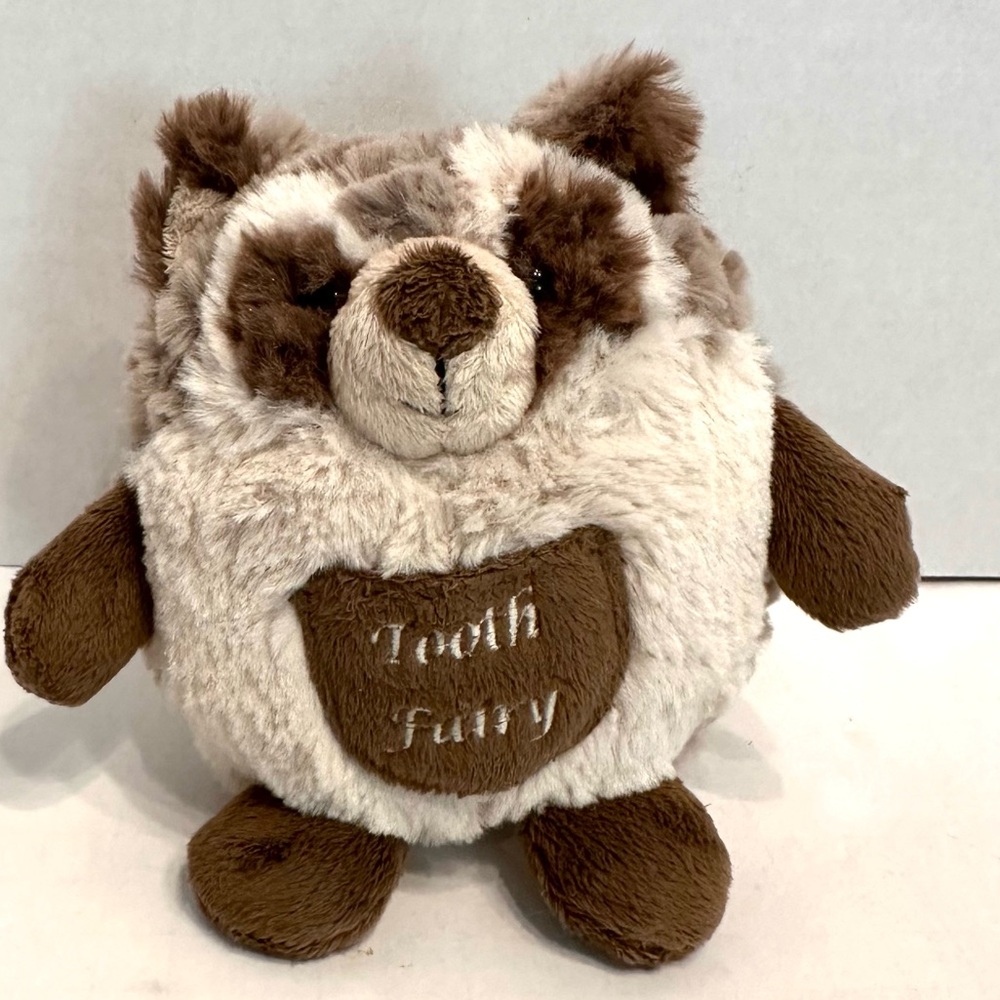 Rascal the Raccoon Tooth Fuiry Plush Brown and Cream Tooth Fairy Tooth Pocket